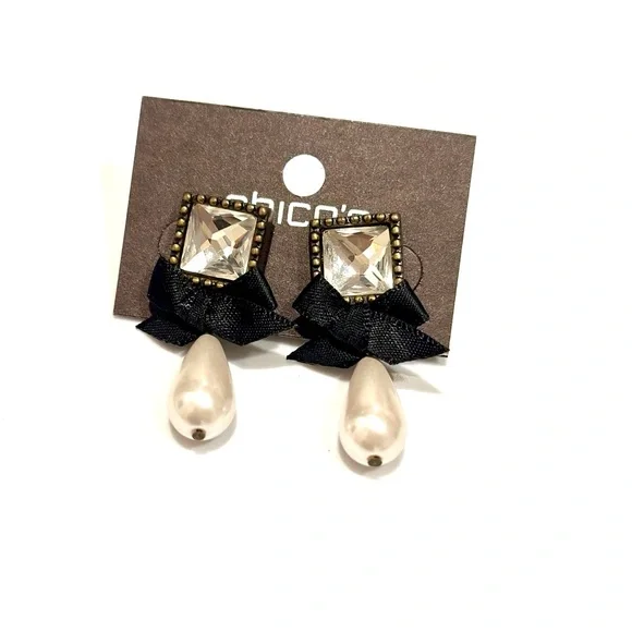 CHICO’s Parisian Chic Bow & Drop Pearl Earrings | NWT - Picture 7 of 8